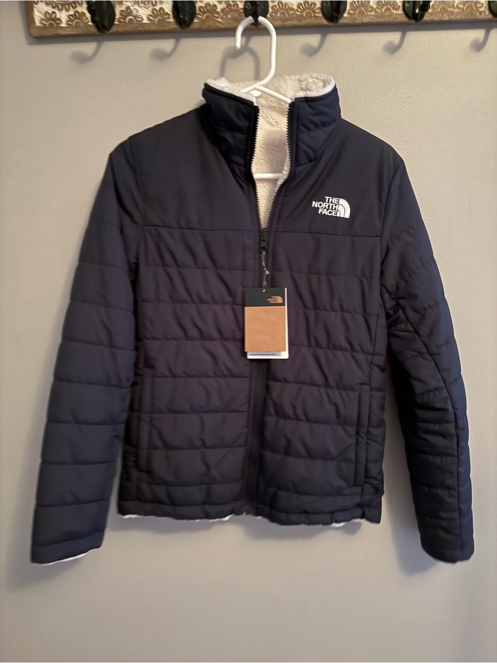 The North Face Navy Blue Quilted Jacket with Zip Front
